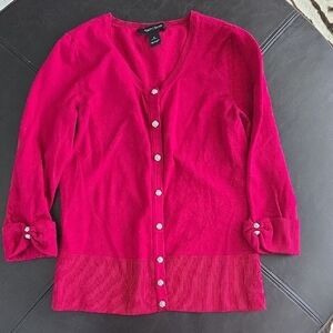 White House Black Market Fuchsia Button-Front Cardigan